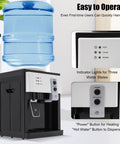 Countertop Water Dispenser For 5 Gallon Bottles With Hot And Cold Water Cup Push Spout 500W Fast Heating No Fuss Compact 27Cm Desktop Water Cooler For Home Office Dorm Room White, shown with indicator lights for water states