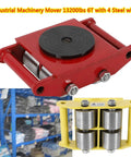 Built Different Heavy Duty Machinery Mover 13200 Lb Capacity Dolly Skateboard With 6 Ton Steel Wheels 360 Swivel Spin For No Sweat Heavy Load Moving In Vibrant Red Color on display.
