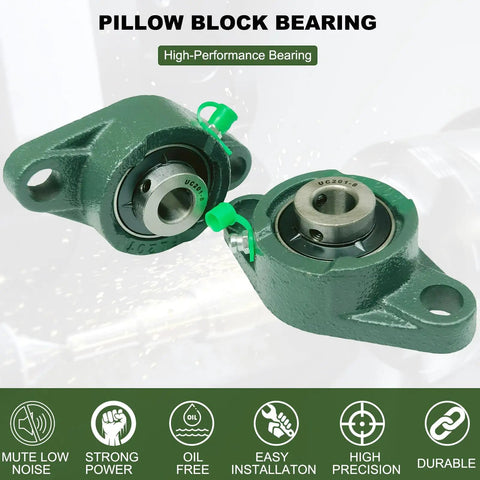 2 Pack Pillow Block Bearings With Flange Mount, Self Aligning, One Half Inch Bore, Steel Bearings, Low Friction And Low Noise