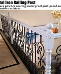 Metal Iron Railing Post with black decorative spindles and white top rail, ideal for indoor staircase use.