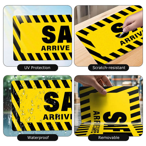 Two Pack Safety First Signs Go Home Safe Stickers 40 By 8 Inches Extra Long For Walls Aisles And Site Entrances With Mega Visibility And Clear Guidance For Work Areas, yellow vinyl safety sticker set