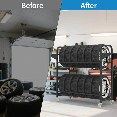 Ultimate Garage Game Changer Heavy Duty Tire Storage Rack Comes With Anti Dust Cover To Stash Your Car Or Motorcycle Rubber Securely Stores Up To Four Wheels At 44 Inches Keeps Garage Tidy And Protects From Dirt