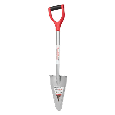 32 Inch Serrated Garden Shovel And Saw Combo For Root And Weed Removal with red handle and curved serrated steel tip