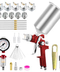 Garage Ready Hvlp Paint Sprayer Gun Kit With Five Precision Nozzles And Heavy Duty 1000Cc Cup, showing tools and accessories.