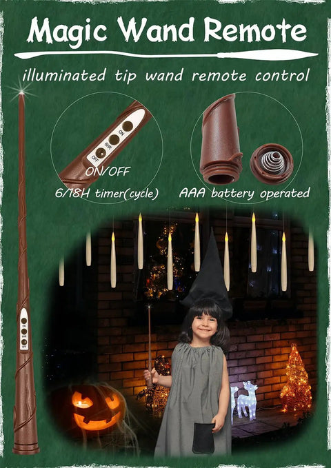 Magic Wand Remote for Six Pack Flameless Floating Candles With Magic Wand Remote For Halloween And Christmas Decor, child holding wand.