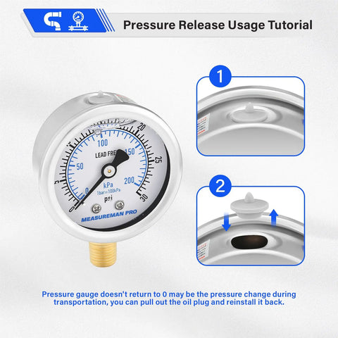 Low Pressure Glycerin Filled Pressure Gauge 0 To 30 Psi KPa 304 Stainless Steel Case One Quarter Inch NPT Lead Free Usage Guide