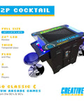 Full Size Commercial Grade Cocktail Arcade Machine For Home Or Bar Use Rec Room Ready 2 Player Setup 60 Classic Games 22 Inch LCD