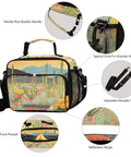 Desert Bloom Insulated Lunch Bag with buckle handle, shoulder strap, cactus design, front pocket, for camping and travel.