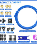 Blue 12mm PU Air Tubing Kit 10 Meter Length 32.8ft With Push To Connect Fittings 31-Piece Polyurethane Tubing System