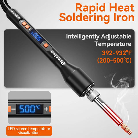 All In One Heat Set Threaded Inserts Kit with 60W Soldering Iron for 3D Printer showing adjustable temperature display