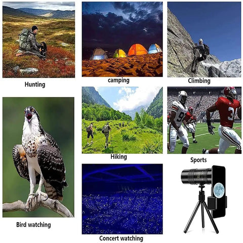 Collage of outdoor activities with 4K 10-300X40mm Monocular Telescope With Night Vision Waterproof Beast Mode High Power Scope