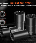 Six Piece Twist Socket Set For Stripped Lug Nuts And Damaged Bolts, Wheel Lock Remover Kit with 17mm, 19mm, 21mm, 22mm sockets