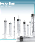 Various sizes of syringes including 20 Ml Luer Lock Syringes No Needle Sterile Individually Wrapped 50 Pack
