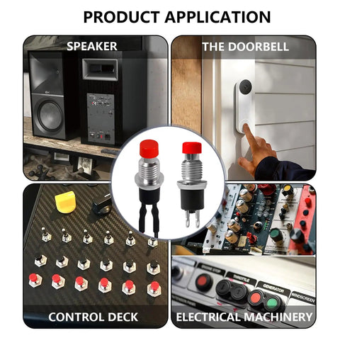 12 Pack Mini 7mm Momentary Push Button Switch Kit, 1A 250V SPST Normally Open, 2 Pin Terminals, 6 Prewired Round Push Buttons PBS 110, Perfect for DIY Projects Arcade Cabinets Controllers And Electronics; mini metal push buttons for speakers, doorbells, control panels