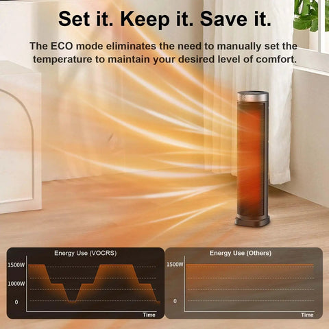 Indoor Space Heater With Remote, 24-Inch Oscillating Tower, 1500W Quiet PTC Ceramic Heater With Thermostat in modern room
