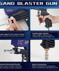 Grab And Go Gravity Feed Sandblaster Gun With Slick Flow Control And Comfort Grip showing adjustable control valve and comfortable handle.