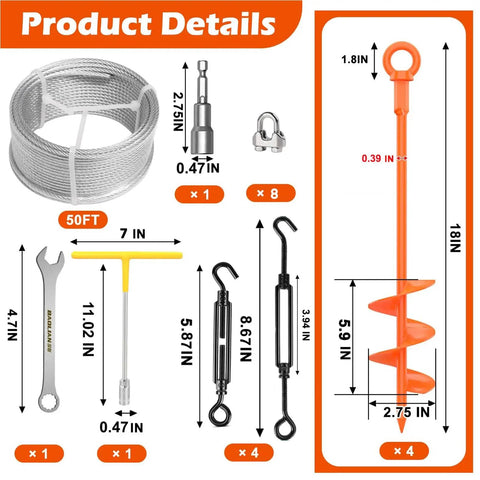 4 Pack 18 Inch Fully Welded Ground Anchors Kit With One Eighth Inch Galvanized Cable for heavy-duty high wind outdoor use.