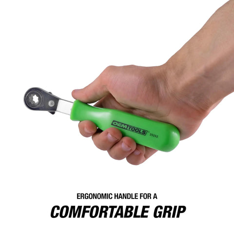 Hand holding Slack Adjuster Tool And Wrench For Semi Trucks With Angled Head For Easy Air Brake And Drum Brake Adjustments.