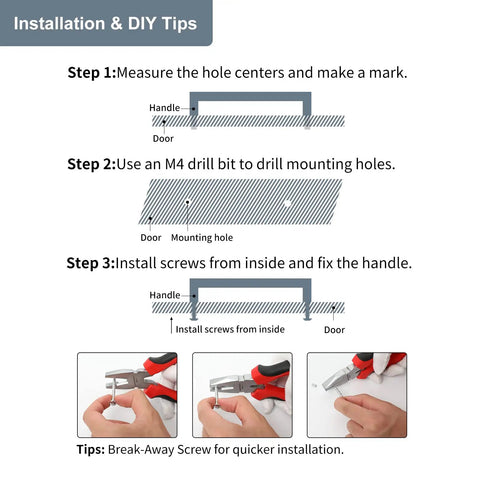 Installation guide for Matte Black Cabinet Handles 22 Pack 6 1/4 Inch Square Bar Drawer Pulls with step-by-step instructions.