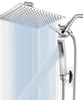 All Metal Rain Shower Head And Handheld Spray Combo With High Pressure Square Head 13 Inch Extension Arm 78 Inch Hose Dual Chrome Shower Heads Waterfall Flow Rustproof Brass And Stainless Steel Build
