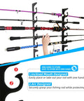 Beefy Heavy Duty Metal Fishing Rod Holder For Garage Wall Mount Rack That Keeps Multiple Rods Secure With Steel Core And TPU Coating.