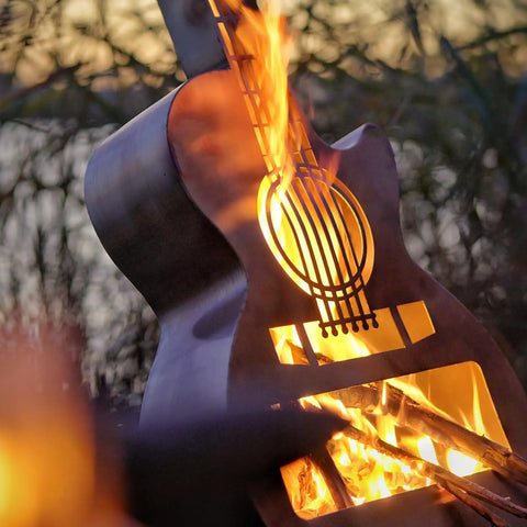 Guitar Shaped Outdoor Fire Pit Stainless Steel Wood Burning With Removable Ash Pan Stand And Carry Bag for yard heating