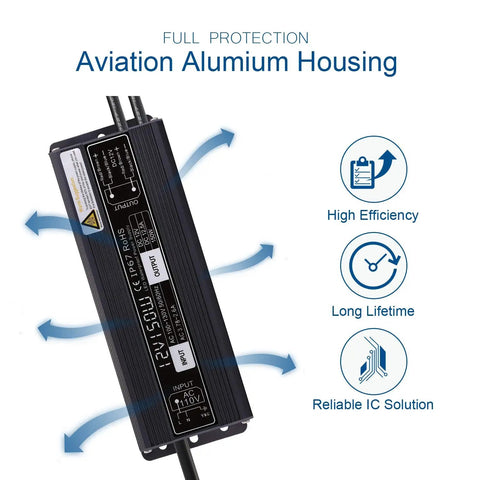 150W LED Driver Waterproof IP67 Power Supply Beefy Constant Voltage 120V To 12V Transformer with aluminum housing