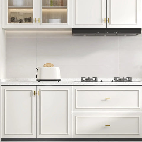White kitchen with 10 Pack Gold Cabinet Knobs Brushed Brass Drawer Knobs For Kitchen Cabinets closet doors, two-inch handles