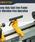 Powerful 10 Inch X 18 Inch Benchtop Mini Wood Lathe With Cast Iron Body And Five Speed Settings for vibration-free operation.