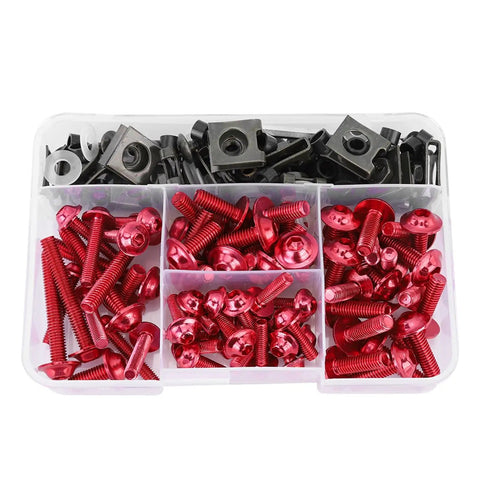 Sportbike Fairing Hardware Kit 177 Piece Aluminum Screws Set With M5 And M6 Sizes And Washers For Beefed Up Replacement On Yamaha Kawasaki Suzuki Ducati Riders Red Finish