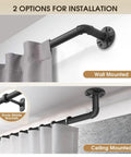 Extra Long 240 Inch Blackout Curtain Rod Built Tough For Indoor Outdoor Use Heavy Duty Industrial Adjustable Drapery Rod 1 Inch Diameter Room Darkening Window Treatment And Room Divider displayed with wall and ceiling mount options.