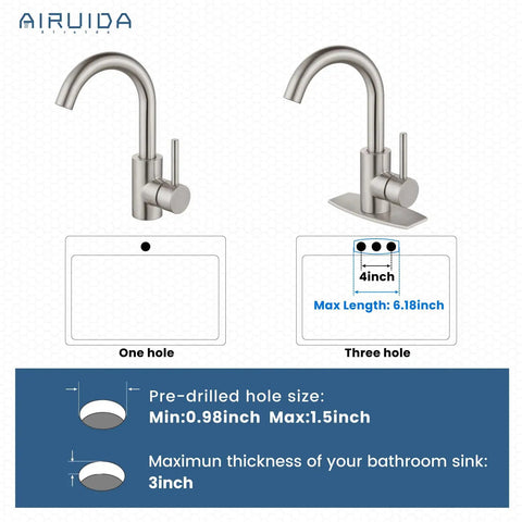 Single Hole Bathroom Faucet With 360 Degree Swivel Spout, 304 Stainless Steel, Brushed Nickel Finish, Pop Up Drain And Deck Plate