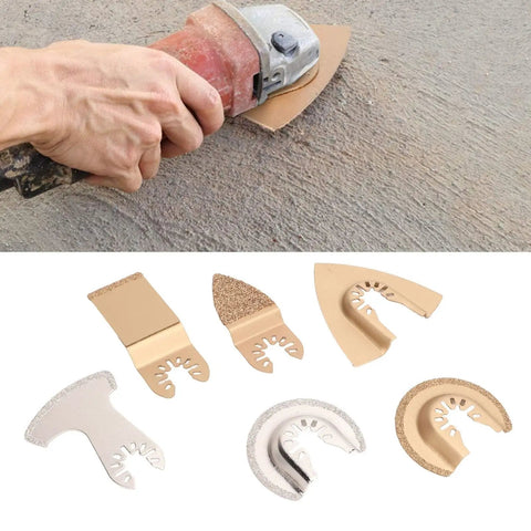 Six Piece Oscillating Saw Blade Set With Diamond Cemented Carbide Blades For Ceramics Tile Concrete Polishing DIY Friendly
