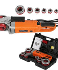Heavy Duty Electric Pipe Threading Machine 2300W Motor with die set and rugged carry case for efficient use.