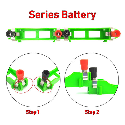 Step-by-step assembly of a series battery from the Hands-On Basic Electricity And Magnetism Discovery Kit For High School Students.