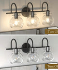 Black Vanity Light 3 Light Modern Bathroom Fixtures Over Mirror With Globe Glass Shade Matte Black Finish E26 Base 17 Inch UL Listed