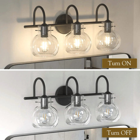 Black Vanity Light 3 Light Modern Bathroom Fixtures Over Mirror With Globe Glass Shade Matte Black Finish E26 Base 17 Inch UL Listed