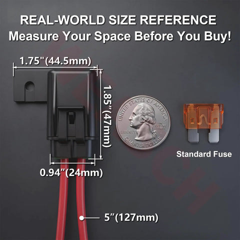 Real-world size reference image for Kick Butt Heavy Duty 12 AWG Tinned Copper Wire Kit with Inline Fuse Holder Waterproof 12V.