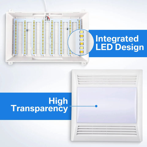 Ultra Quiet Bathroom Exhaust Fan With 15W LED Light, 1.0 Sones, 110 CFM Ventilation with integrated LED design and high transparency panel