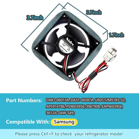 Refrigerator Evaporator Fan Motor With Silent Sponge For Quiet Operation Replacement Compatible With RF Series, dimensions shown