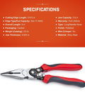 Pro Series 9 Inch Long Nose Pliers With Dual Material Grips And Compound Action For Fifty Percent More Cutting Power PS6549C