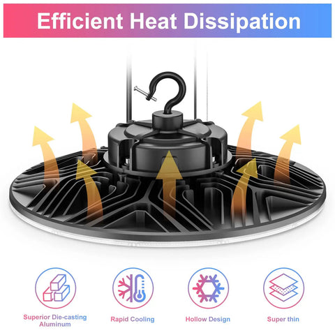 UFO LED High Bay Light 200W Dimmable Warehouse Shop Light 30000 Lumens 5000K Daylight White efficient heat dissipation