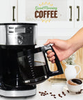 12 Cup Replacement Glass Carafe For FlexBrew Coffee Makers Fits Models 49980A displayed with coffee maker and cup