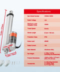 12V Linear Actuator With 6 Inch Stroke, 330 Lb Load, Quiet Under 60dB, Mounting Bracket Included, IP54 Weatherproof specs