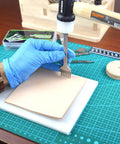 Leather Stitching Punch Set With Diamond Chisel Tools, White Steel Durability For Leather Craft DIY in use on leather piece