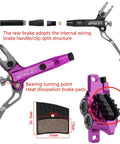 Components of Beefy E4 Hydraulic Disc Brake Set with 4 Piston MTB Brakes, including bearing point and heat dissipation pads.