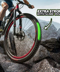 Cyclist on mountain with Extra Strong Self Sealing Bicycle Tube 26 Inch By 1.75 To 2.125 Inch Schrader Valve, green slime visible