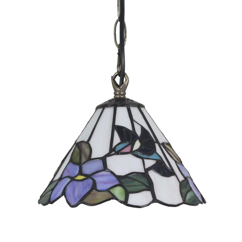Cool Hummingbird Flower Tiffany Style Stained Glass Ceiling Pendant Fixture with 8 Inch Handmade Lampshade in Blue