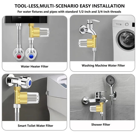 XZ03 Reusable Brass Sediment Filter, 40 Micron Water Filtration System For Washing Machines, Heaters, Showers And Camping installation