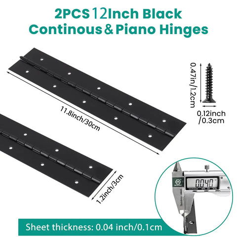 Workhorse Grade 2 Pack 12 Inch Black Heavy Duty Piano Hinge Continuous Stainless Steel Hardware for Gates, Doors, Shutters and Cabinetry.